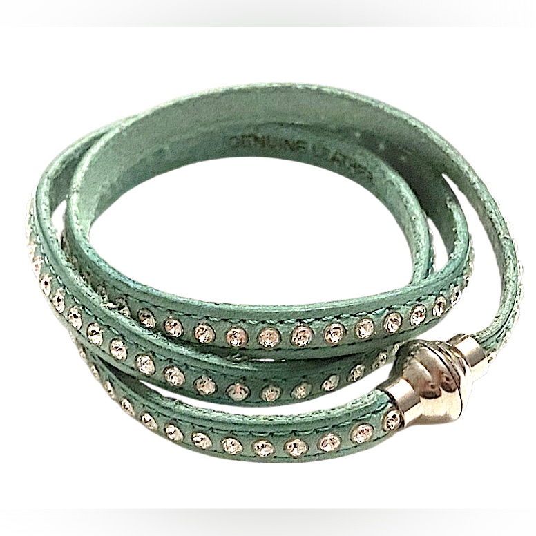 Milor Italy Turquoise Leather Rhinestone Wrap Bracelet 16$
